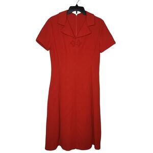 1960s LARGE/XL Vintage Polyester Red Fit Flare Dress Short Sleeve Union Textured